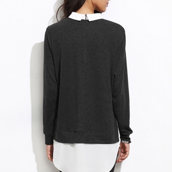 Contrast Collar Curved Hem 2-in-1 Sweater - Picture 4 of 5